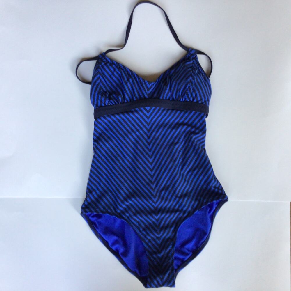 Athleta Avila Black/Blue Chevron Pattern Swimsuit Sx XS
